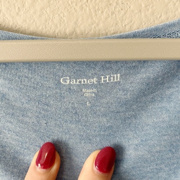 Garnet Hill Women’s Floral Embroidered V-Neck 3/4 Sleeve Tee Light Blue Large - Picture 6 of 9